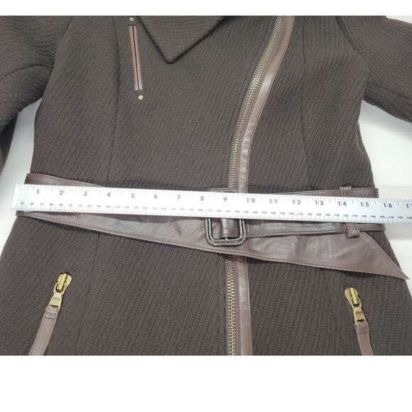 Mackage Asymmetrical Long Trench Coat Wool Coat P/S Chocolate Brown Leather - Picture 15 of 16